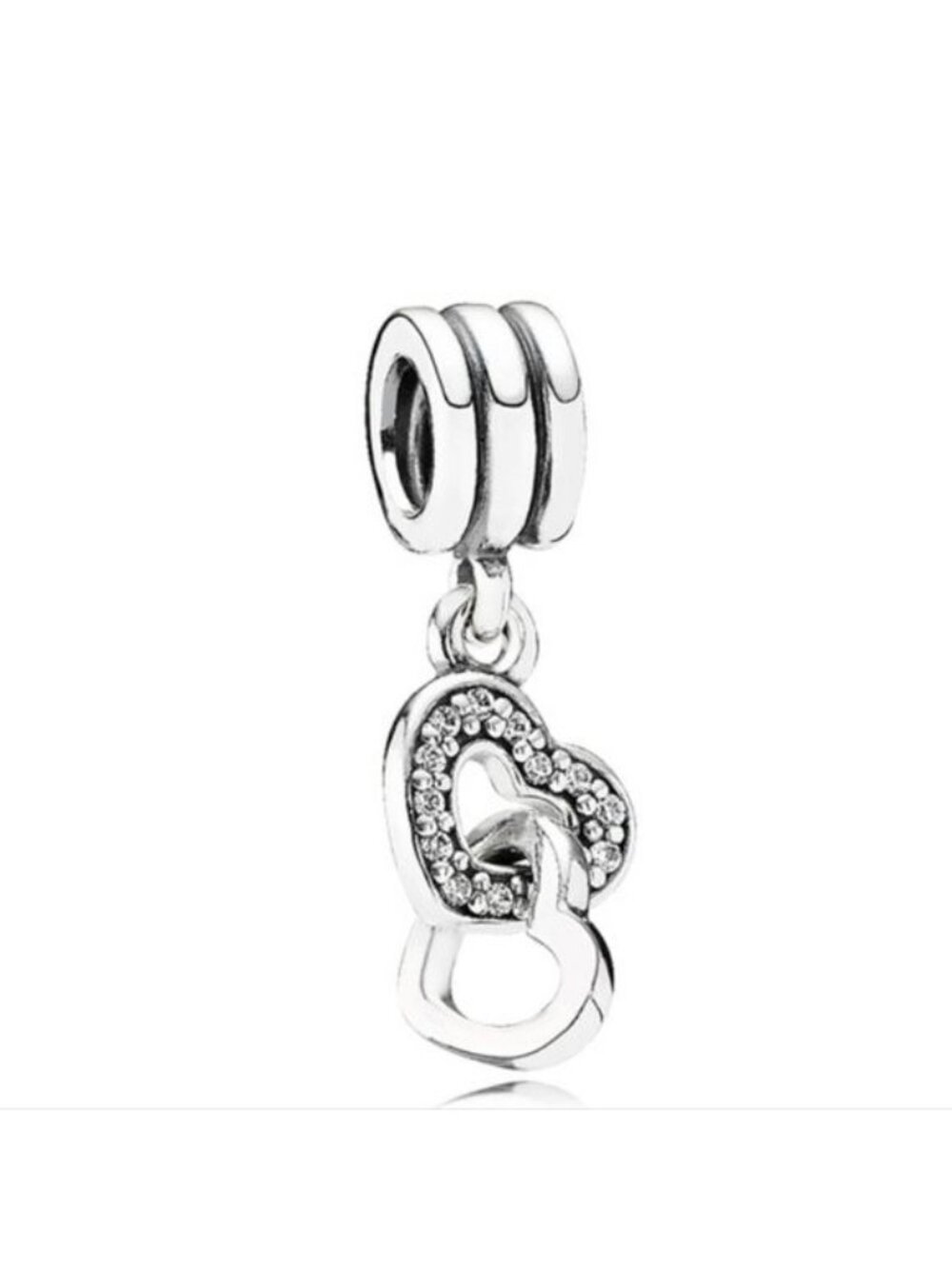 Pandora Sterling Silver Interlocking Love Dangle Charm w/ Clear Zirconia Heart 7